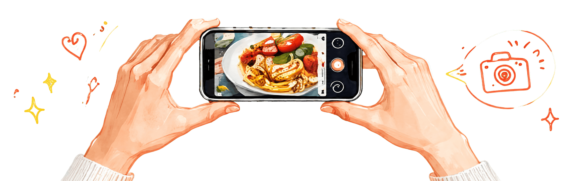 Hands holding a phone to capture food